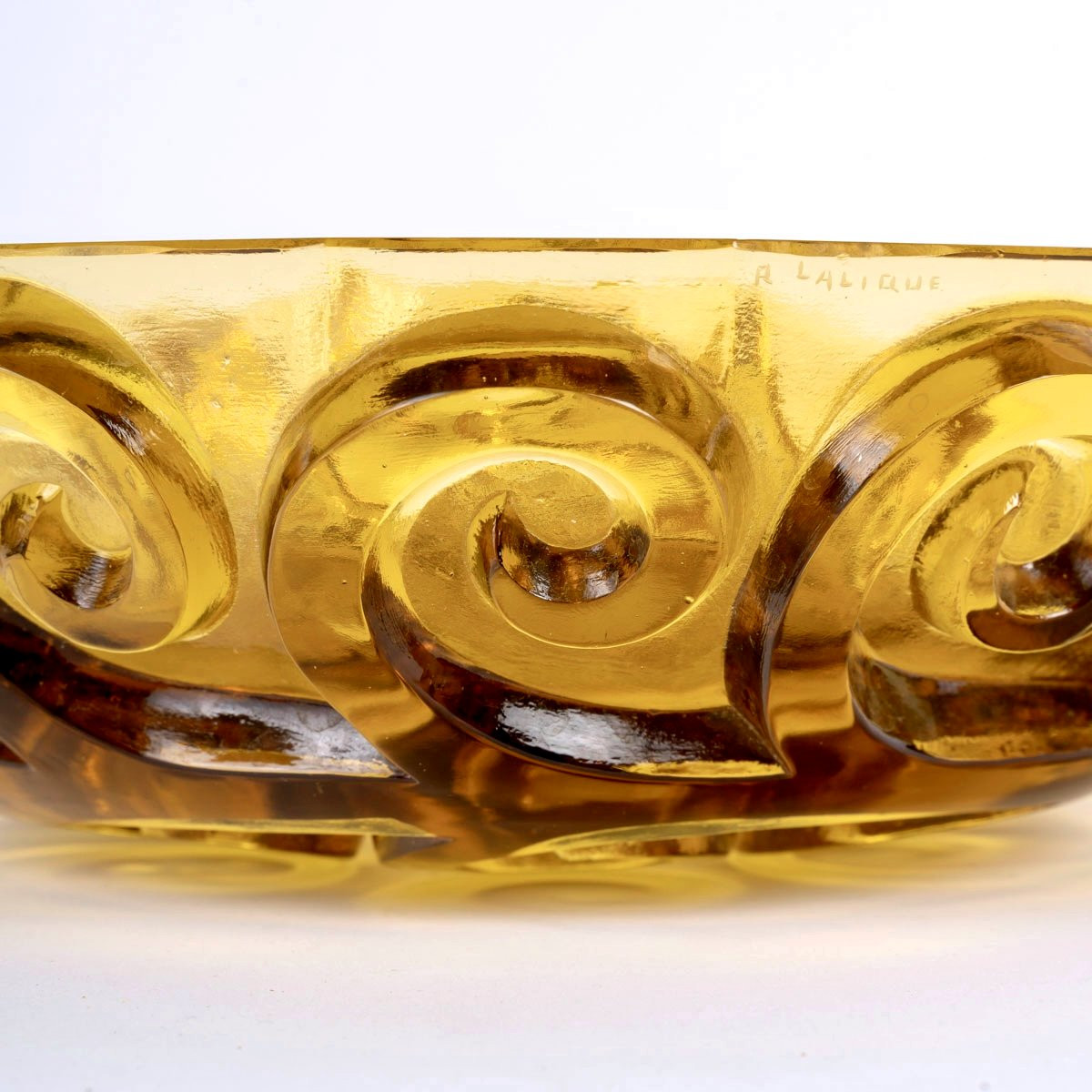 1928 René Lalique - Coupe Art Déco Cardamine Verre Jaune -photo-2