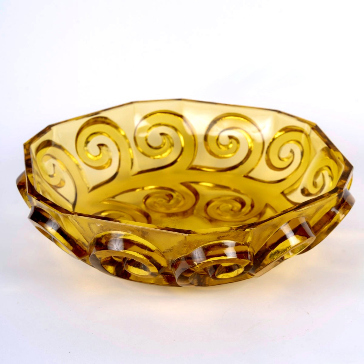 1928 René Lalique - Coupe Art Déco Cardamine Verre Jaune 