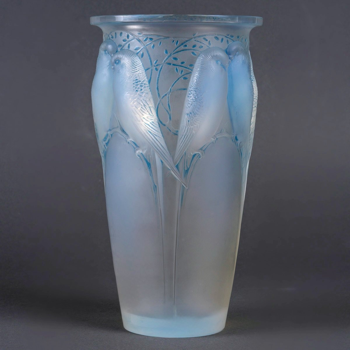1924 René Lalique - Vase Ceylan Verre Opalescent Patiné Bleu-photo-2