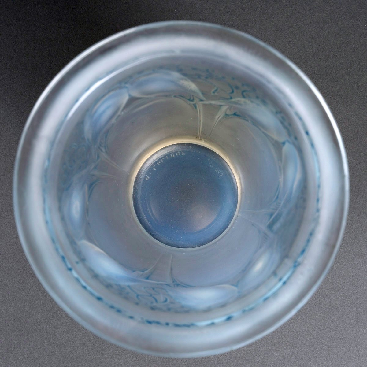 1924 René Lalique - Vase Ceylan Verre Opalescent Patiné Bleu-photo-4