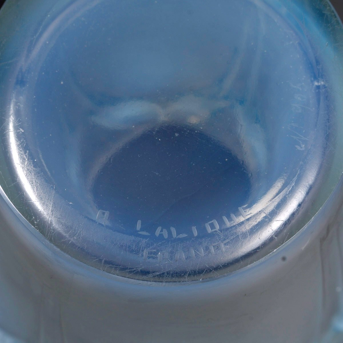 1924 René Lalique - Vase Ceylan Verre Opalescent Patiné Bleu-photo-3