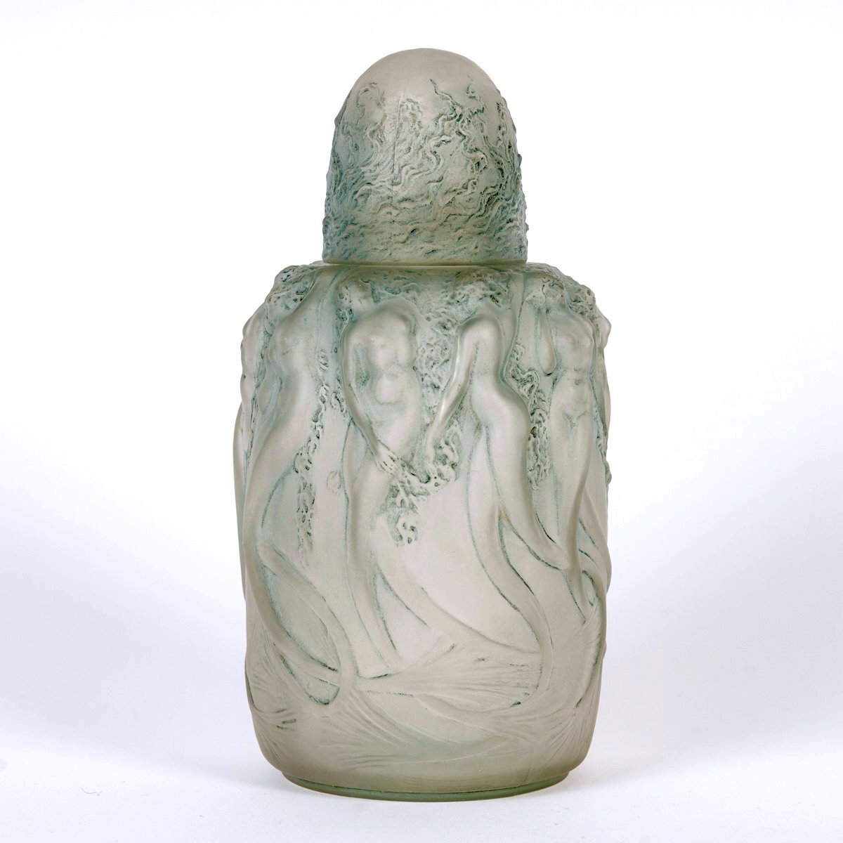 1920 René Lalique - Perfume Burner Sirenes Mermaids Glass With Blue Patina-photo-2