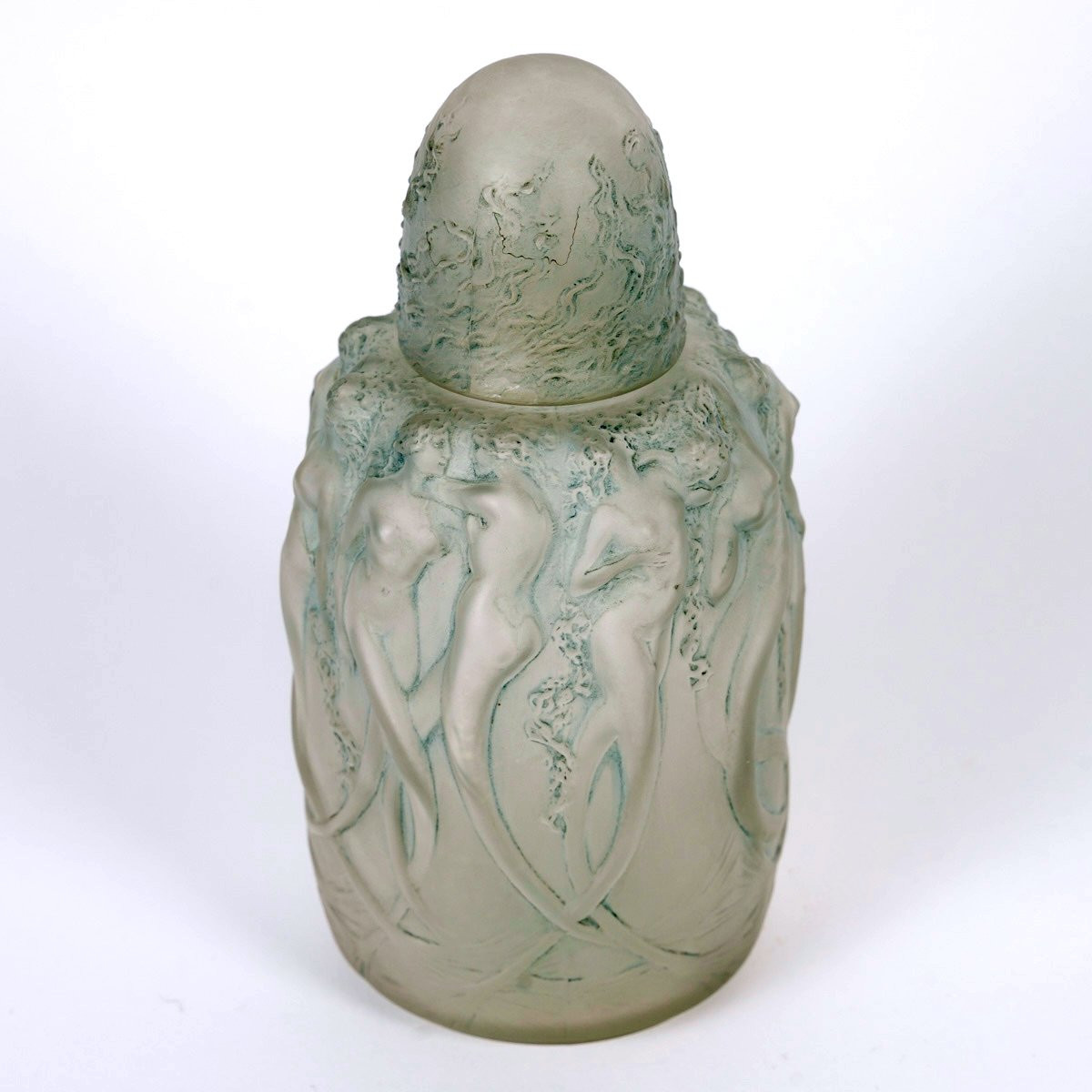 1920 René Lalique - Perfume Burner Sirenes Mermaids Glass With Blue Patina-photo-3