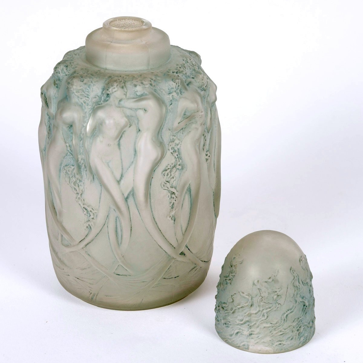 1920 René Lalique - Perfume Burner Sirenes Mermaids Glass With Blue Patina-photo-4
