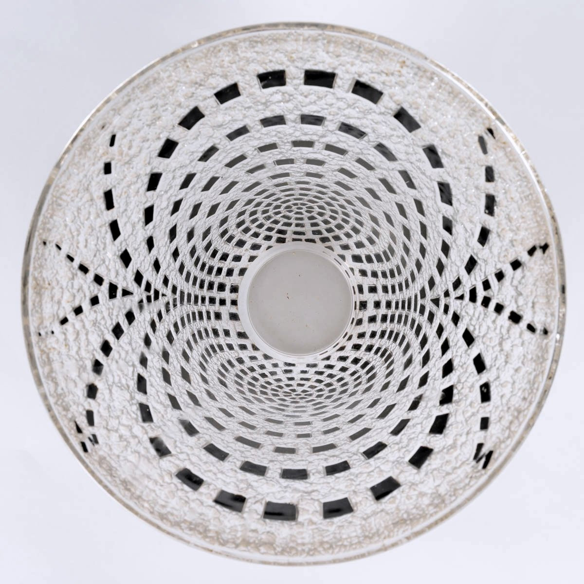 1935 René Lalique - Art Deco Vase Damiers Glass With Original Black Enamel-photo-4