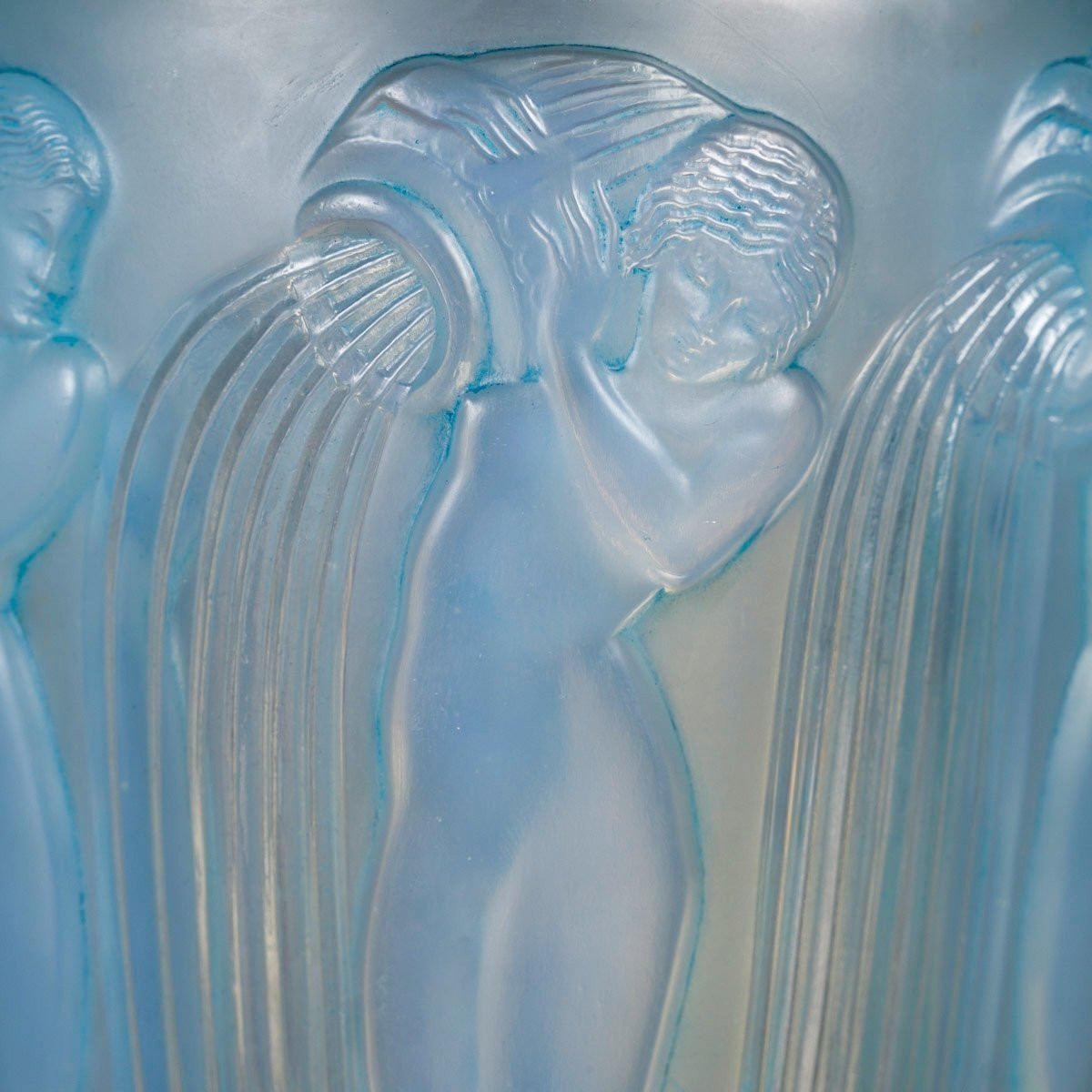 1926 René Lalique - Vase Danaïdes Verre Opalescent Patiné Bleu-photo-2