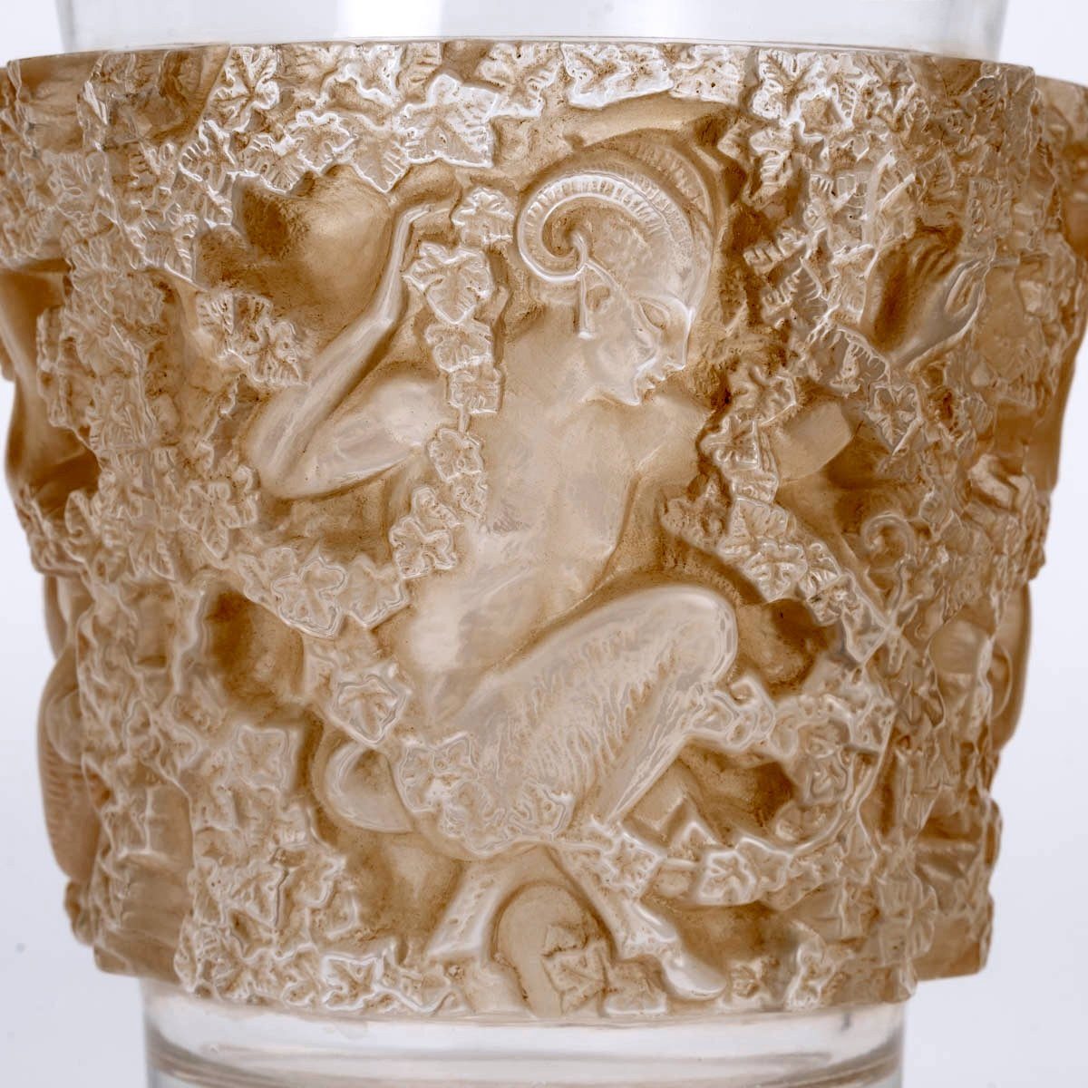1938 René Lalique - Vase Bacchus Glass With Sepia Patina-photo-1