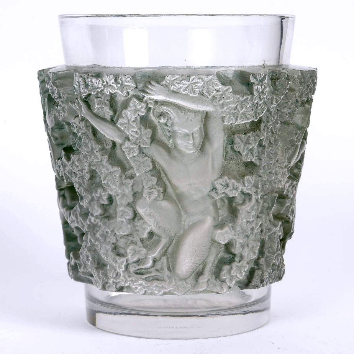 1938 René Lalique - Vase Bacchus Glass With Blue Patina-photo-3