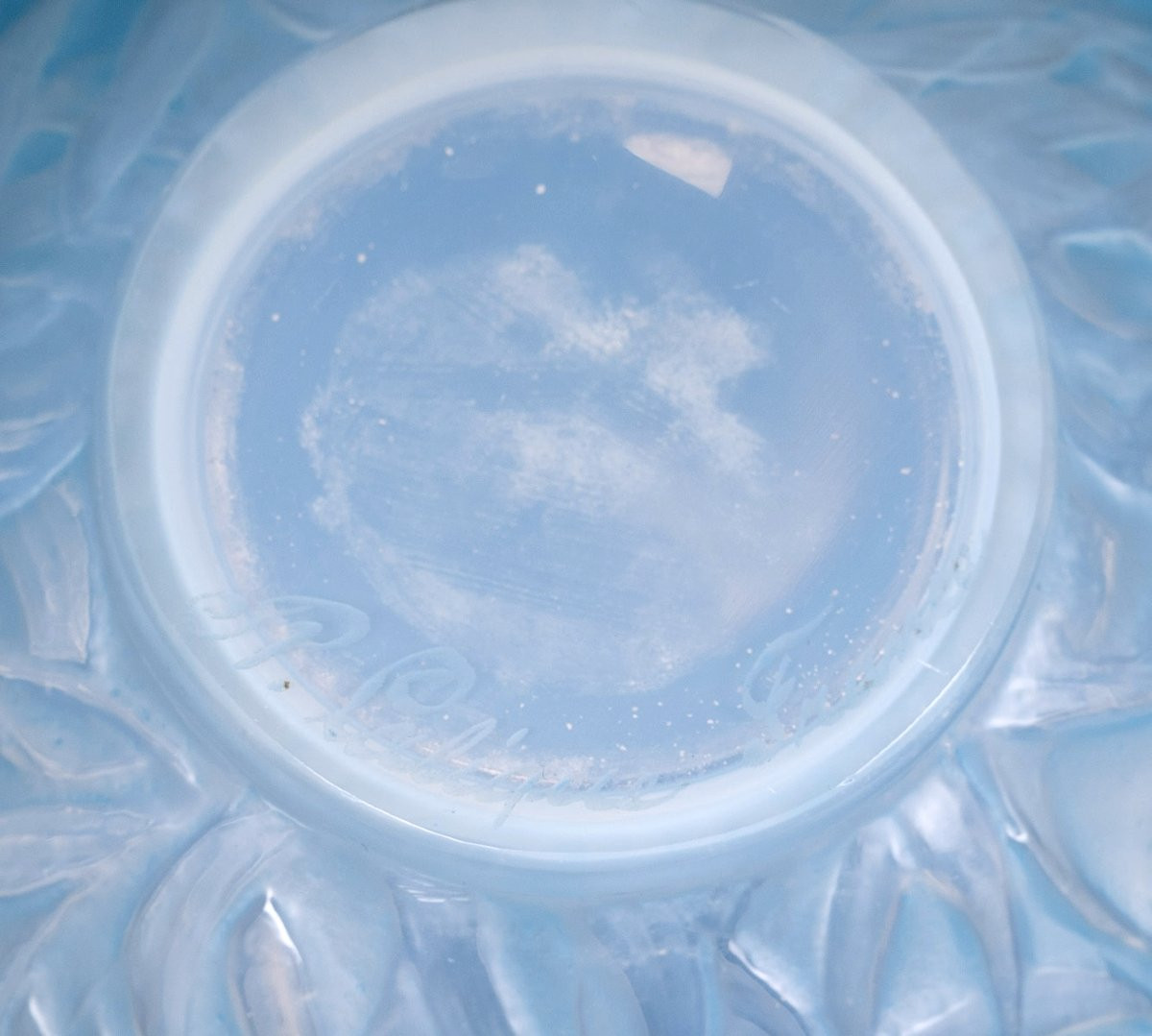 1920 René Lalique - Vase Gui Mistletoe Opalescent Glass With Blue Patina-photo-3