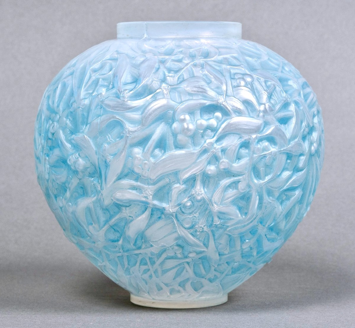 1920 René Lalique - Vase Gui Mistletoe Opalescent Glass With Blue Patina