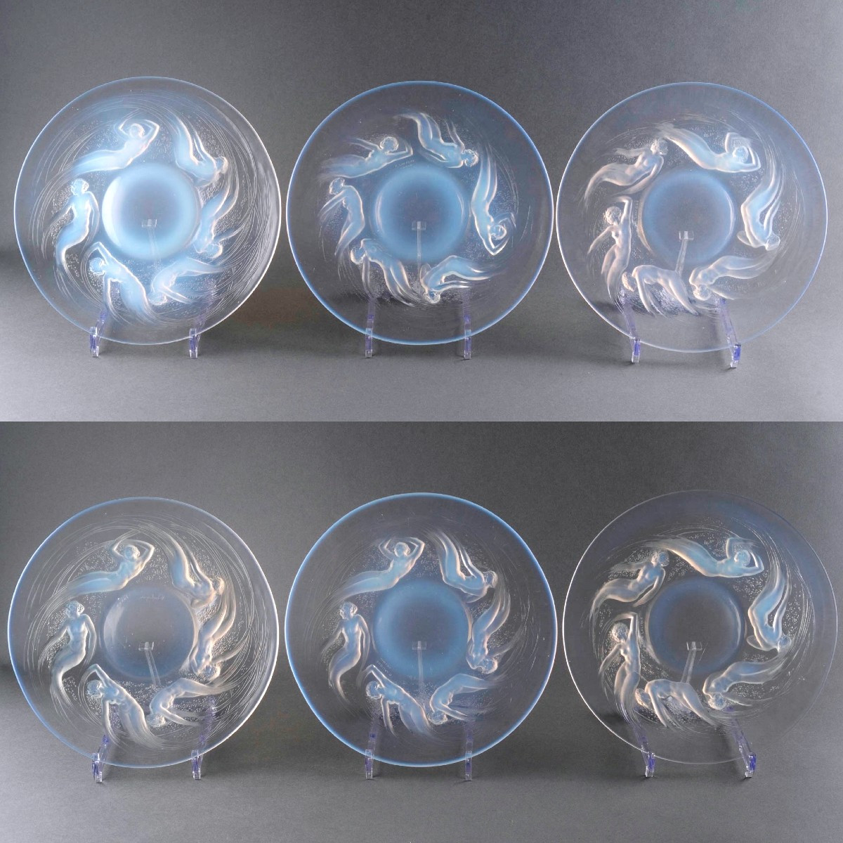 1921 René Lalique - Set Of 6 Plates Ondines Opalescent Glass