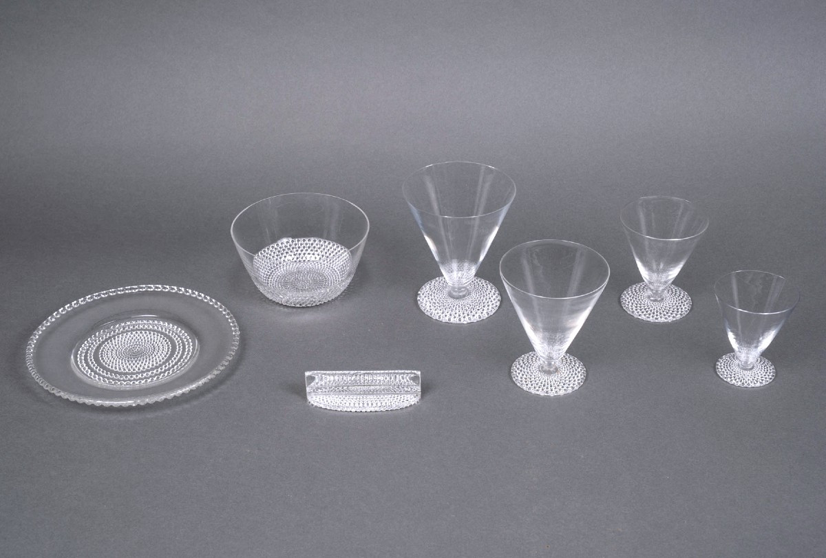1930 René Lalique - Service Tokyo Glasses, Plates And Bowls - 42 Pieces