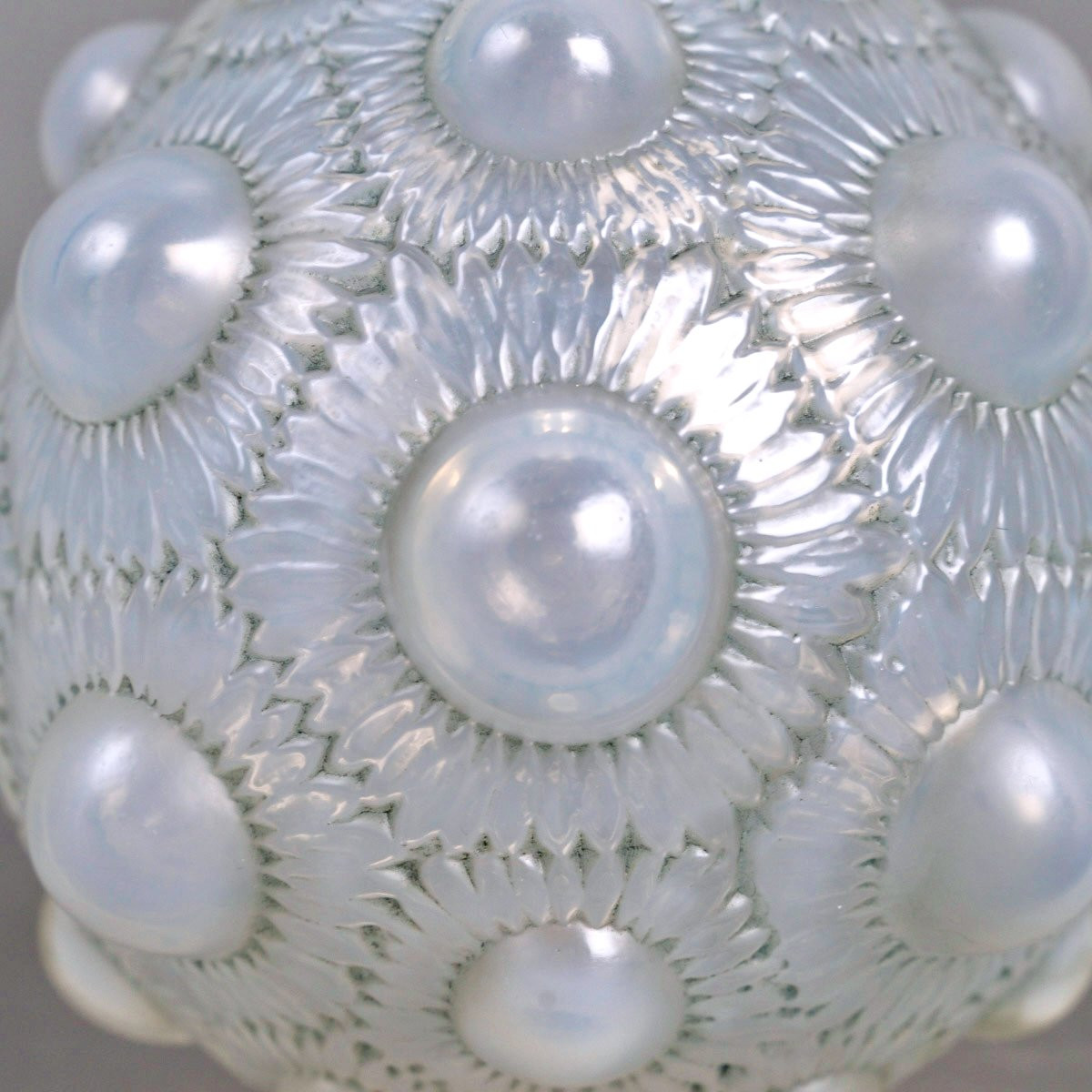1927 René Lalique - Vase Tournesols Sunflower Opalescent Glass With Blue Grey Patina-photo-1
