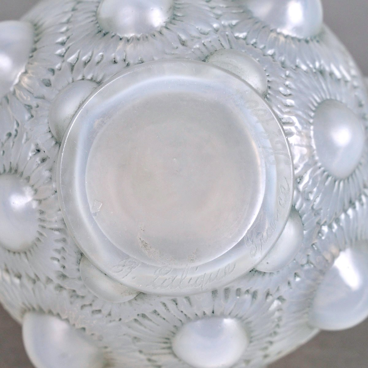 1927 René Lalique - Vase Tournesols Sunflower Opalescent Glass With Blue Grey Patina-photo-2