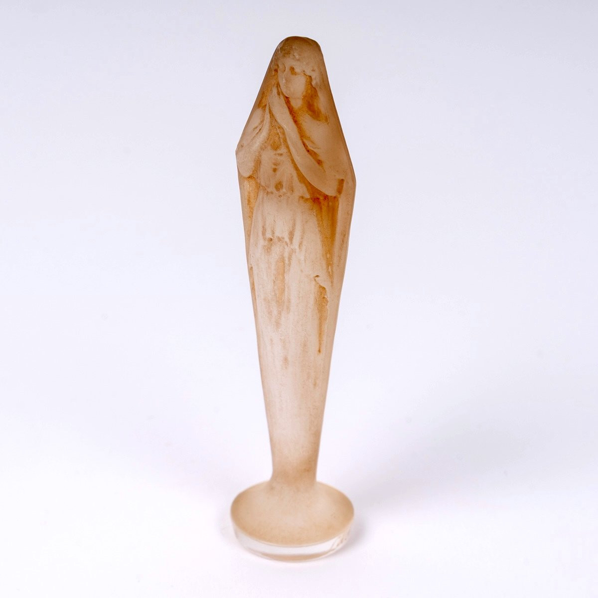 1920 René Lalique - Seal Stamped Figurine Mains Jointes Glass With Sepia Patina-photo-3