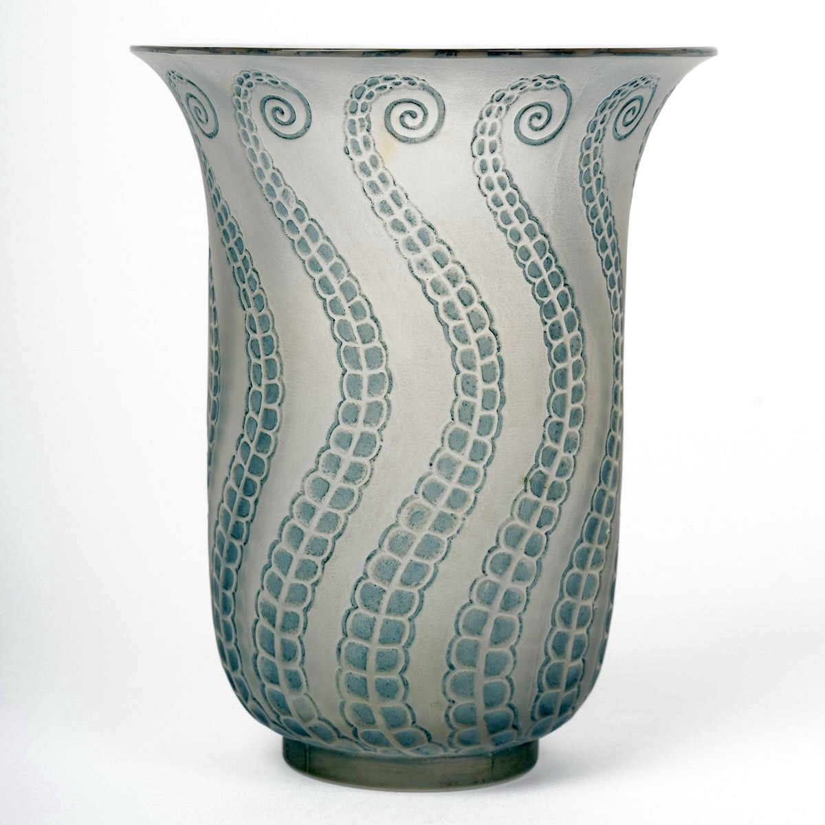 1921 René Lalique - Vase Meduse Medusa Glass With Blue Patina