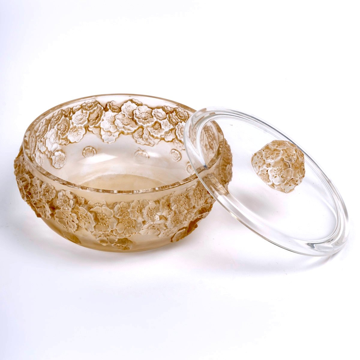 1927 René Lalique - Box Primeveres Glass With Sepia Patina-photo-2