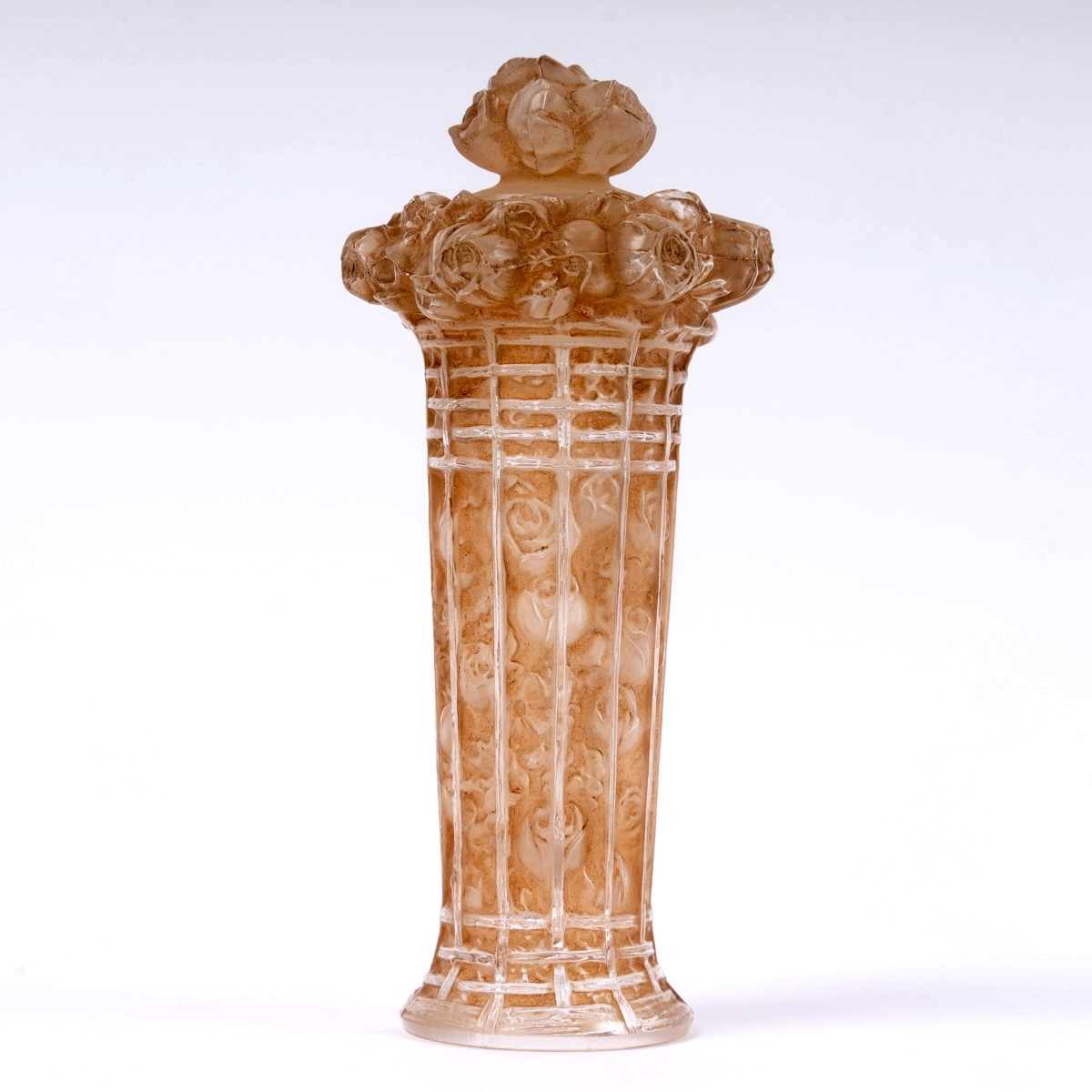 1912 René Lalique - Flacon Panier de Roses Verre Blanc Patiné Sépia
