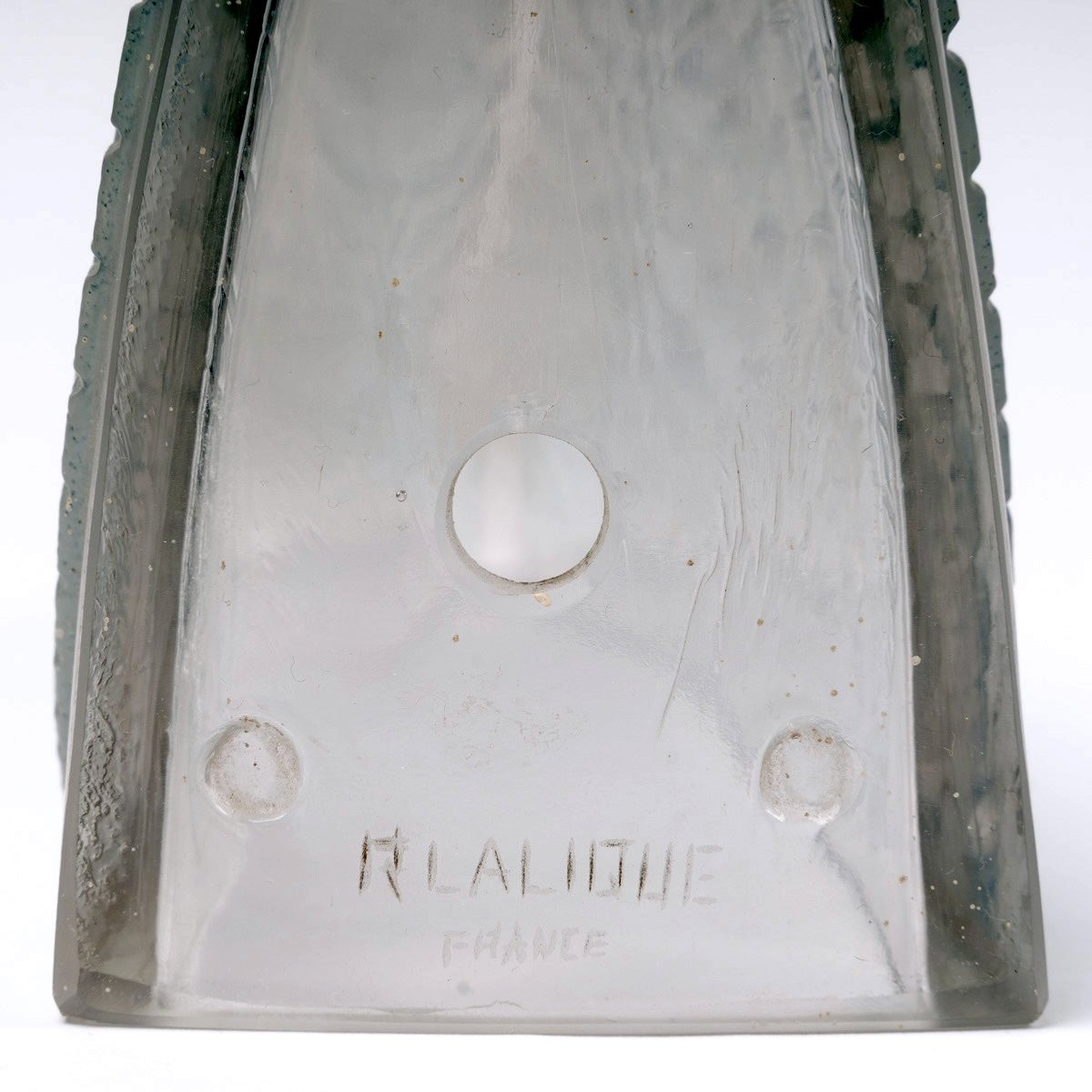 1924 René Lalique - Paire d'Appliques Fougères Verre Blanc Patiné Bleu-photo-2