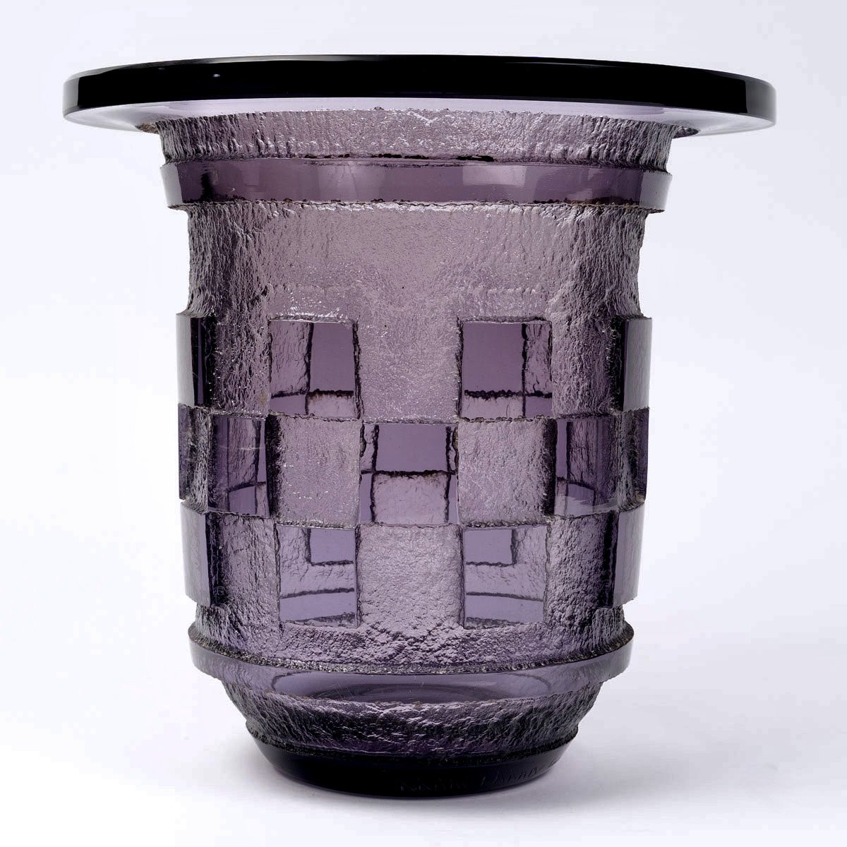 Daum Nancy - Vase Art Deco Geometric Amethyst Plum Acid-etched Glass-photo-2