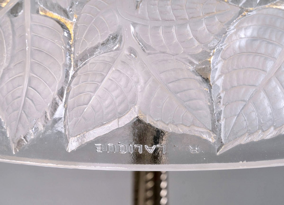 1924 René Lalique - Lampe Charmes Verre Blanc Et Bronze Nickelé-photo-4