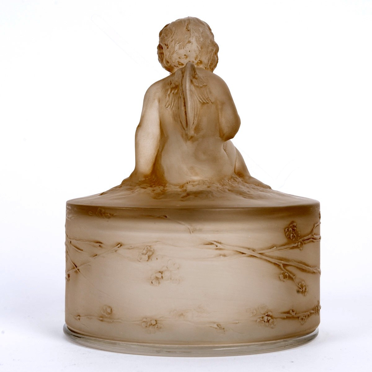 1919 René Lalique - Boîte Amour Assis Verre Blanc Patiné Sépia-photo-3