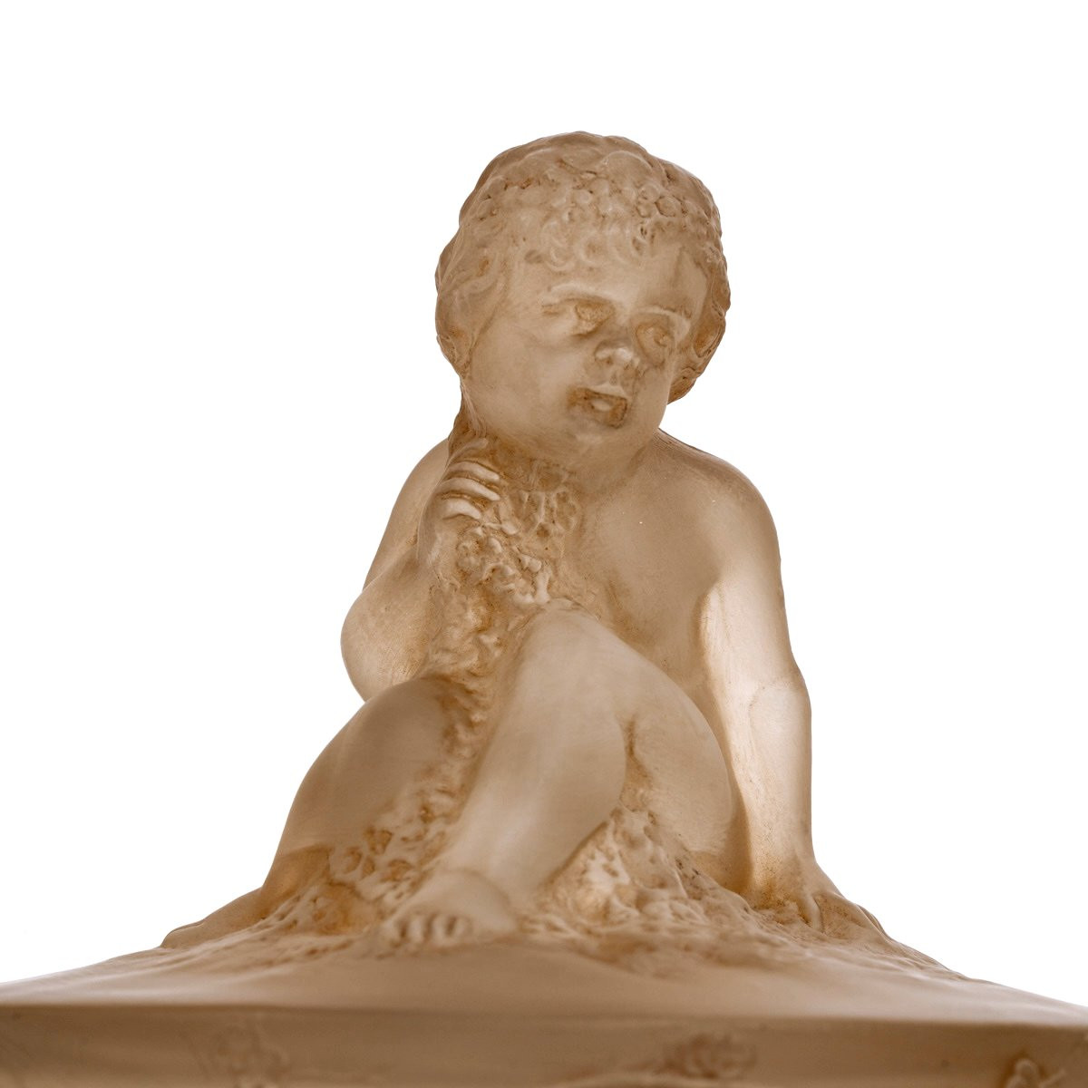 1919 René Lalique - Boîte Amour Assis Verre Blanc Patiné Sépia-photo-2