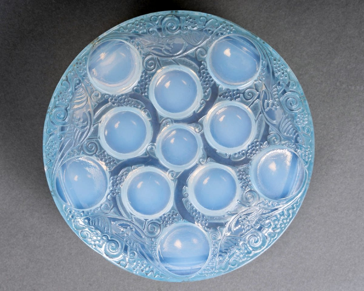 1926 René Lalique - Boîte Roger Verre Opalescent Patiné Bleu-photo-3