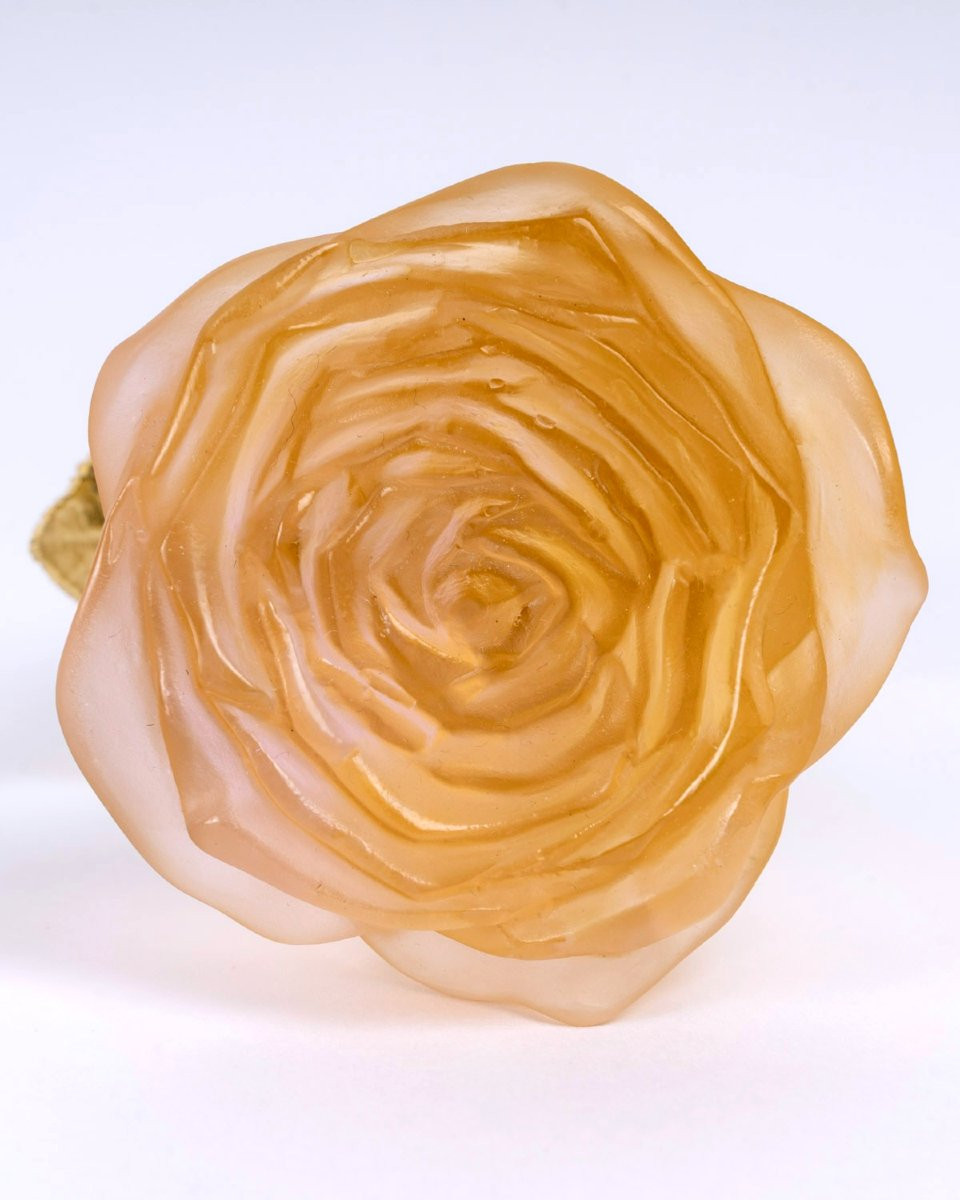 Daum France - Eternal Rose Orange Glass Pate De Verre And Gilt Bronze-photo-4