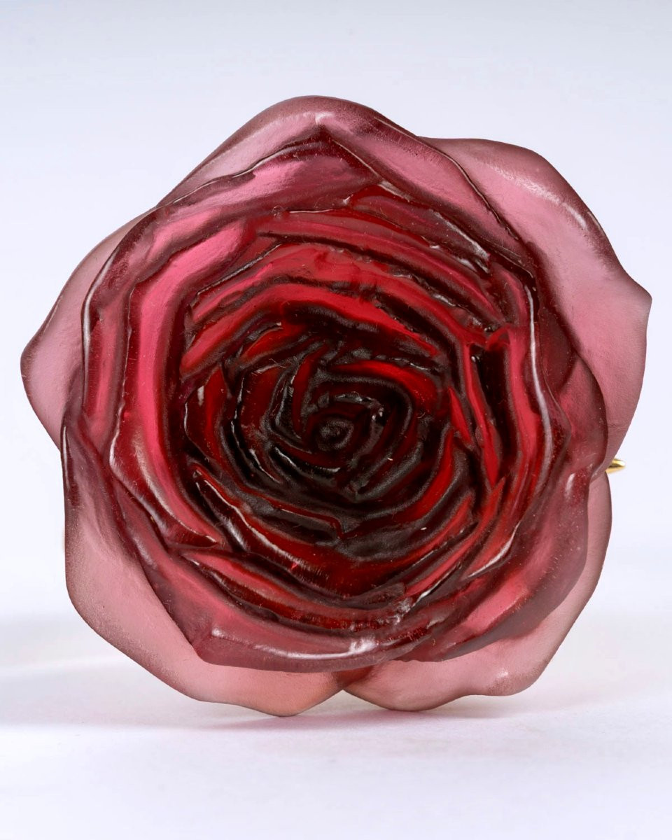 Daum France - Rose Eternelle Rouge Pâte de Verre et Bronze Doré-photo-4