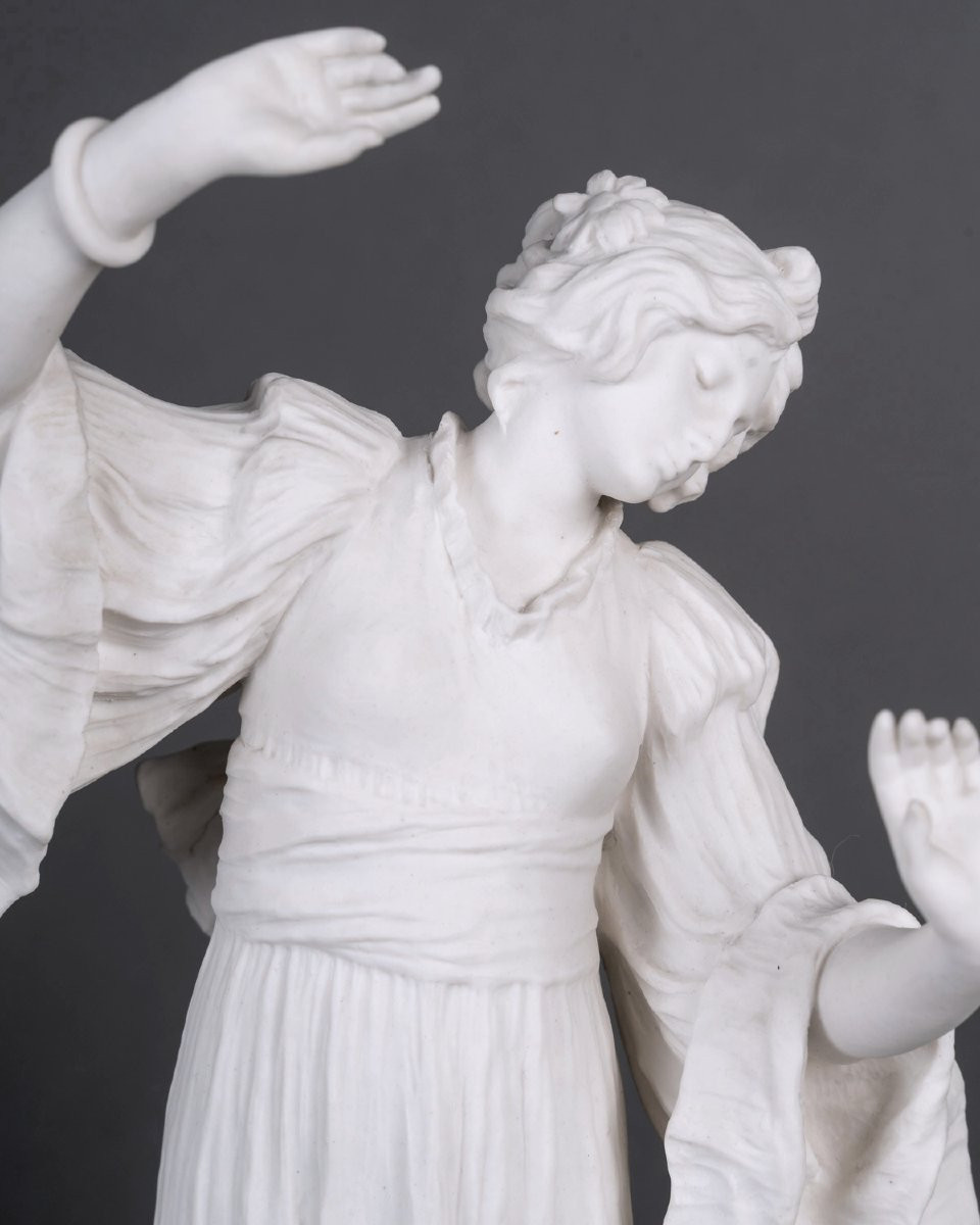 Agathon Léonard et Sèvres - Sculpture Statuette Danseuse avec Bracelet Porcelaine-photo-3