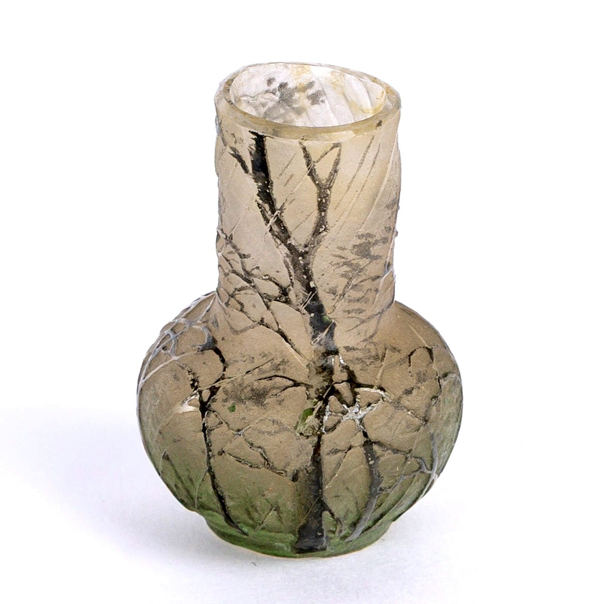 Daum Nancy - Miniature Vase Raining Landscape Acid-etched And Enameled Glass-photo-3