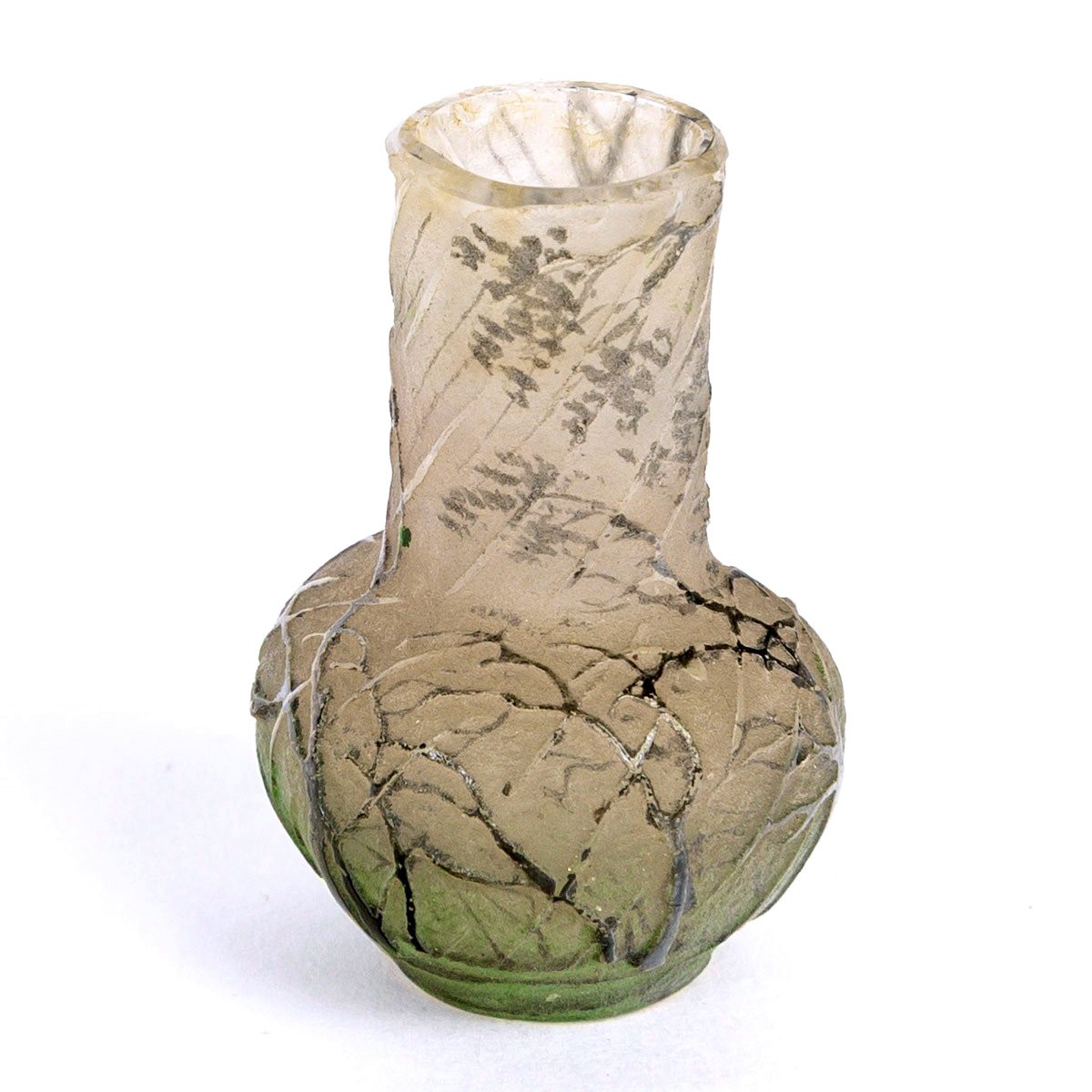 Daum Nancy - Miniature Vase Raining Landscape Acid-etched And Enameled Glass-photo-4