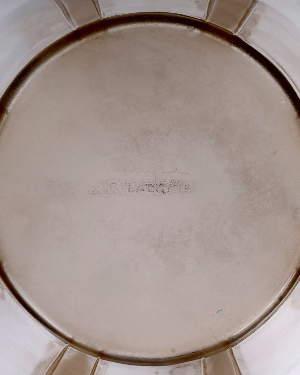 1920 René Lalique - Vase Couvert Cariatides Verre Blanc Patiné Sépia-photo-1