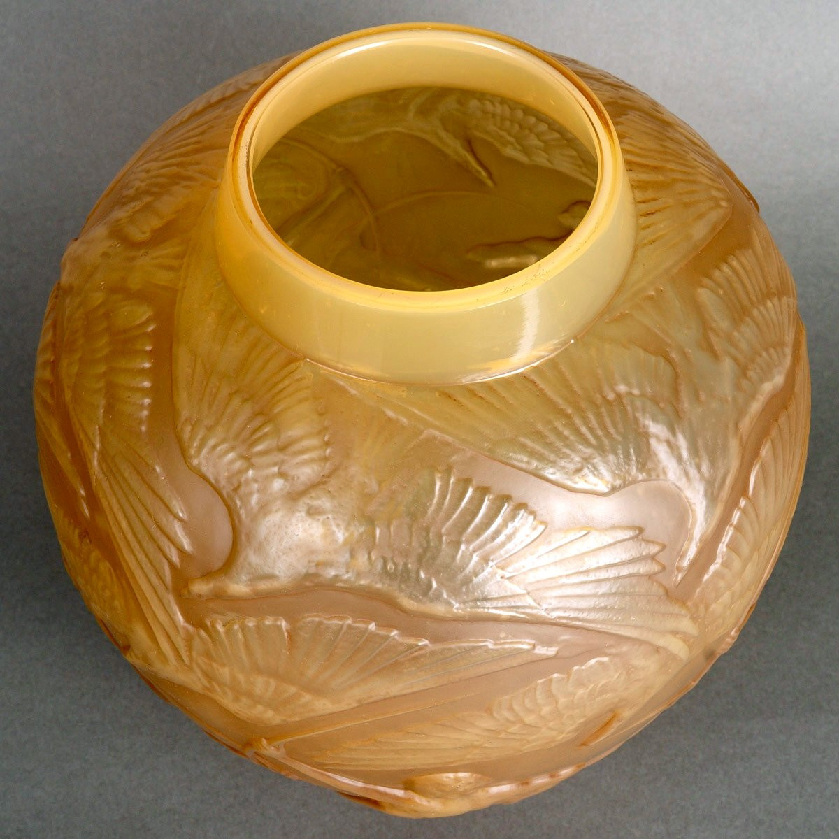1921 René Lalique - Vase Archers Verre Butterscotch Patiné Sépia-photo-2