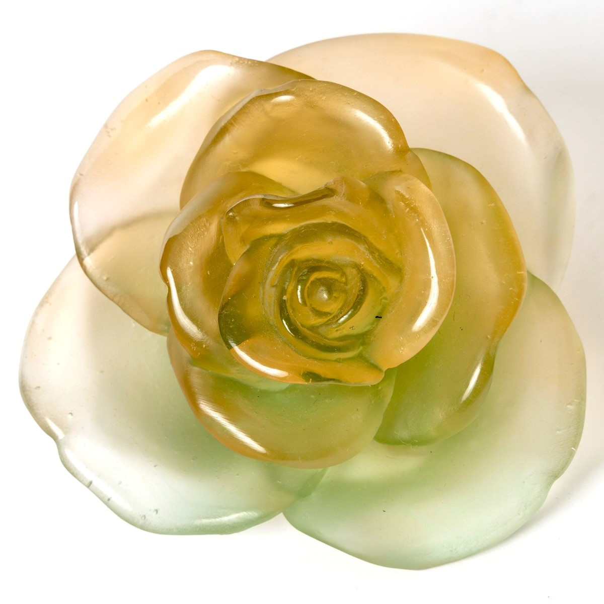 Daum France - Presse Papiers Fleur Décorative Rose Passion Cristal Vert et Orange