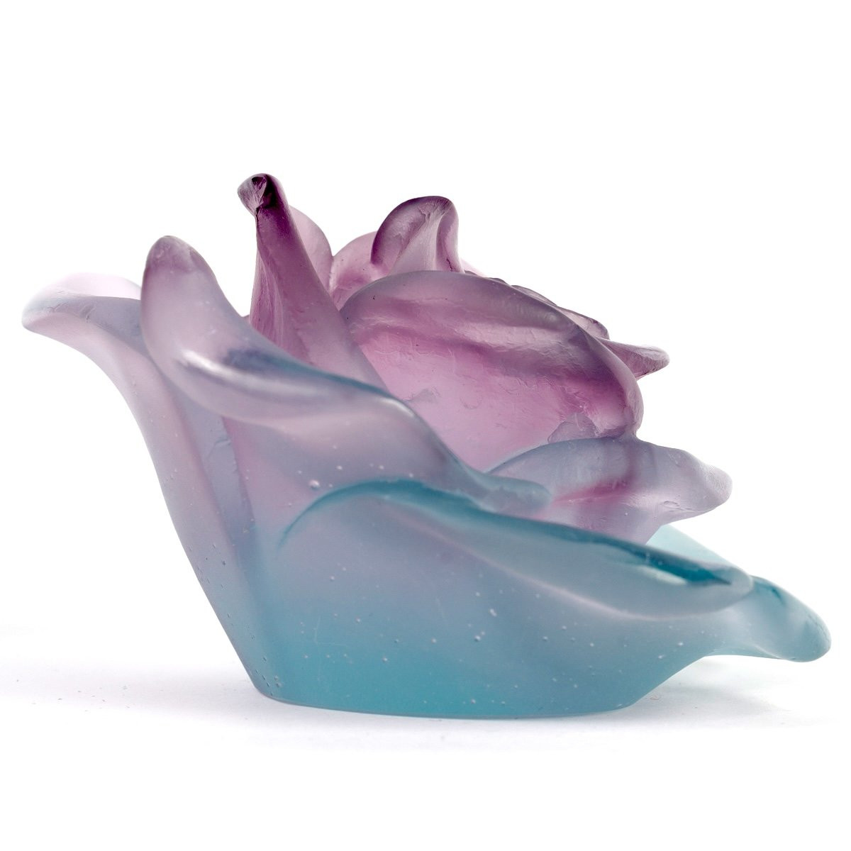 Daum France - Paperweight Decorative Flower Rose Passion Blue And Pink Crystal-photo-2