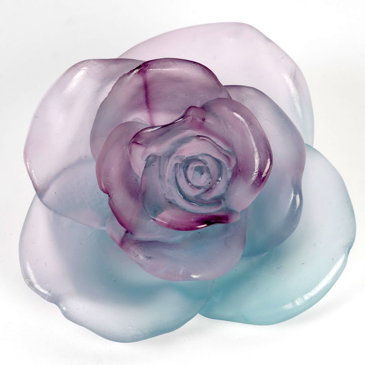 Daum France - Paperweight Decorative Flower Rose Passion Blue And Pink Crystal