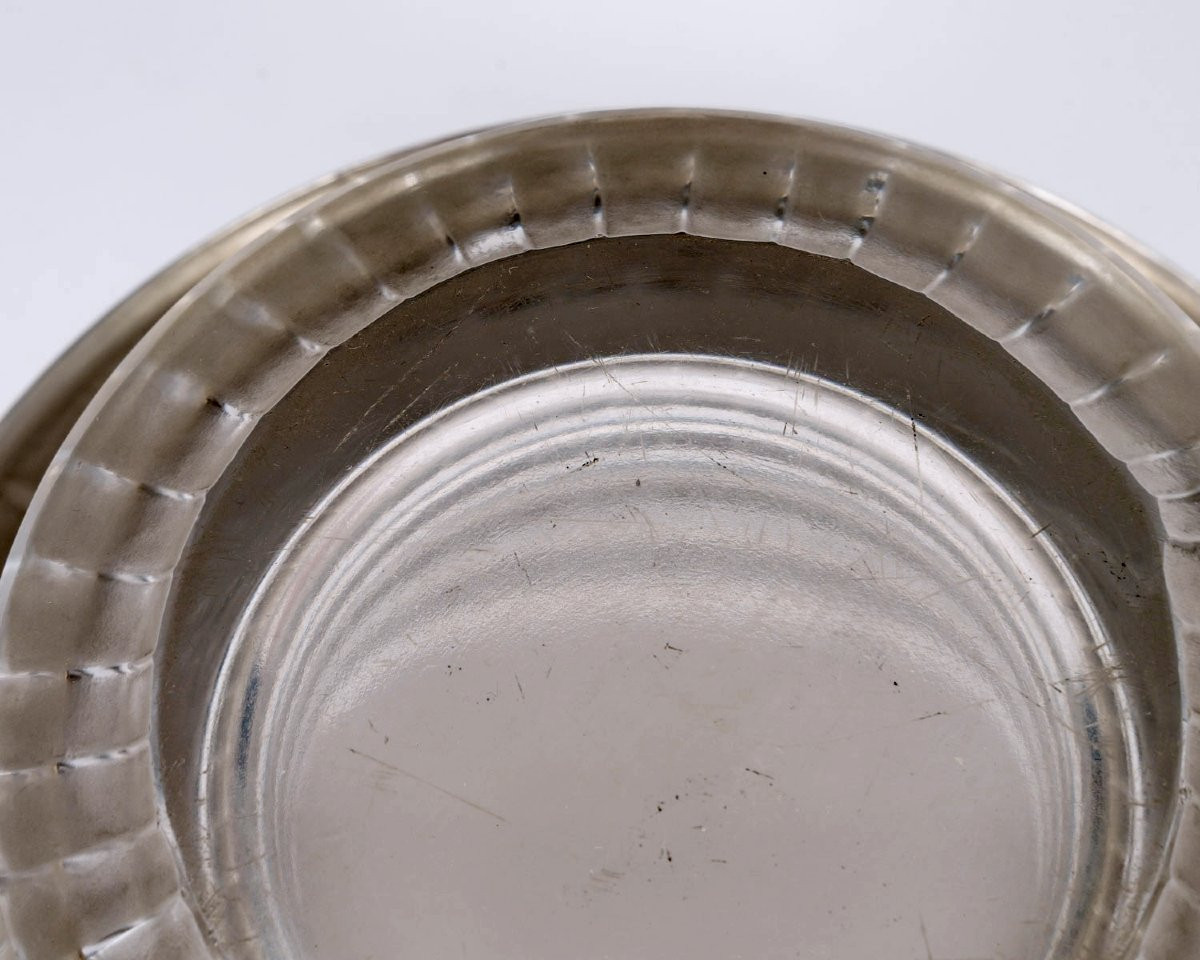 1950 Marc Lalique - Vase Chevreuse Cristal Blanc Patiné Gris-photo-3