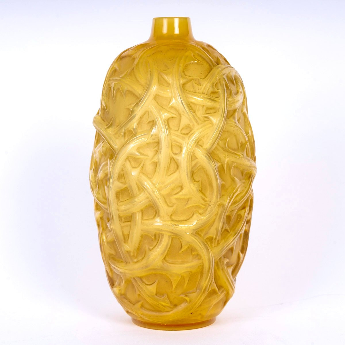 1921 René Lalique - Vase Ronces Cased Yellow Opalescent Glass -photo-2