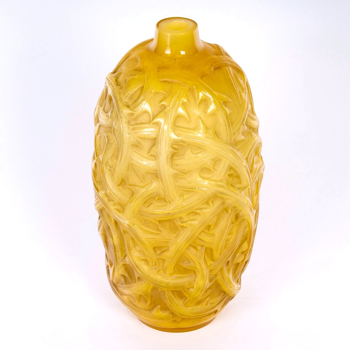 1921 René Lalique - Vase Ronces Cased Yellow Opalescent Glass -photo-4