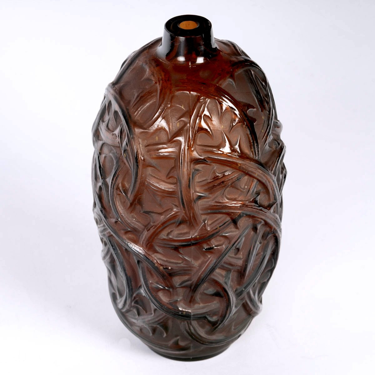 1921 René Lalique - Vase Ronces Verre Rouge Ambré-photo-2