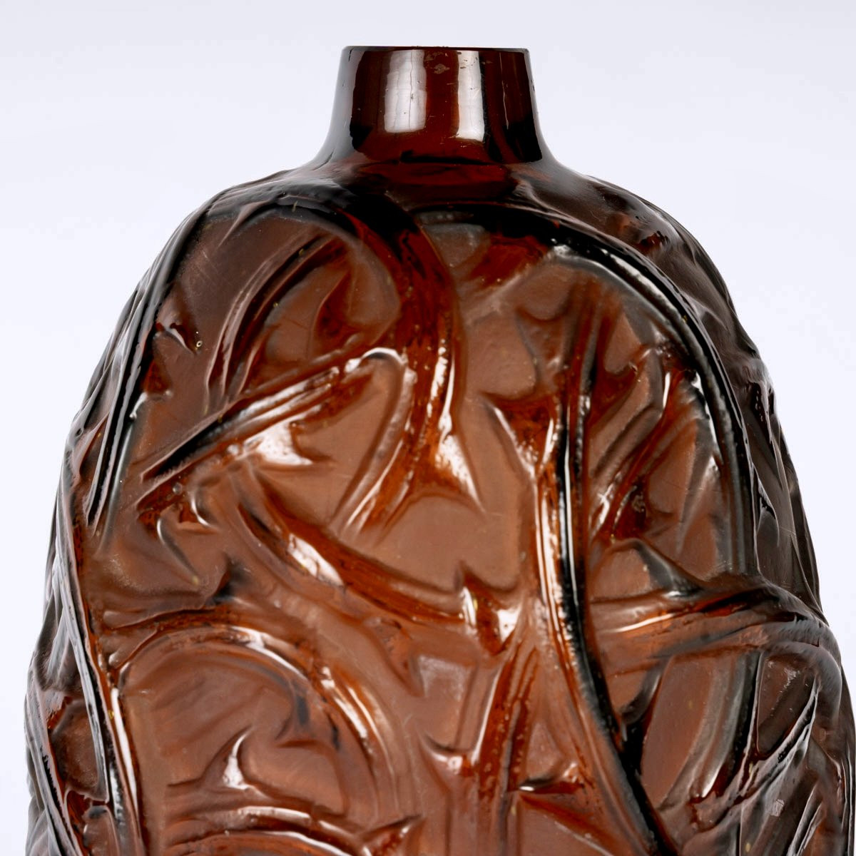1921 René Lalique - Vase Ronces Verre Rouge Ambré-photo-3