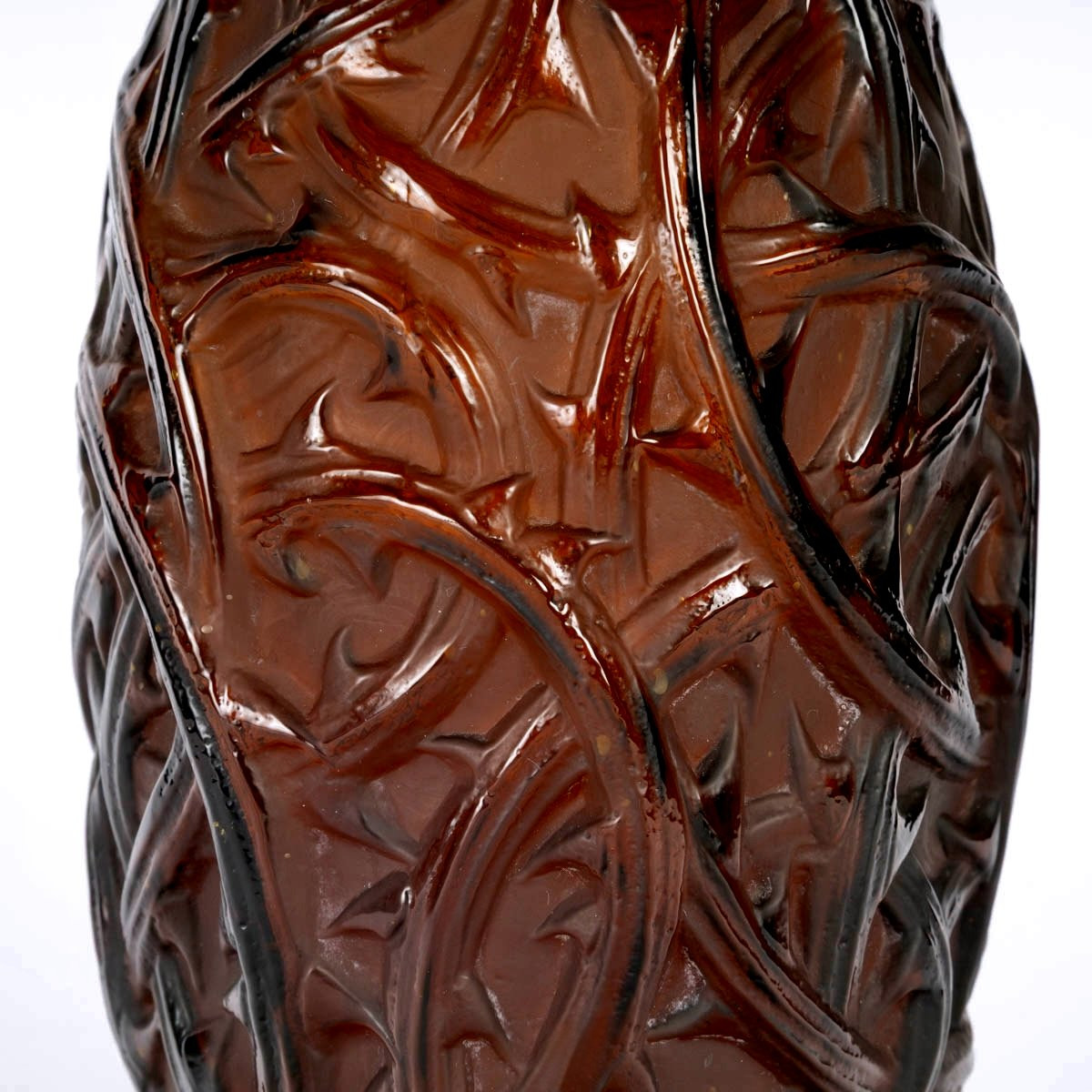 1921 René Lalique - Vase Ronces Verre Rouge Ambré-photo-4