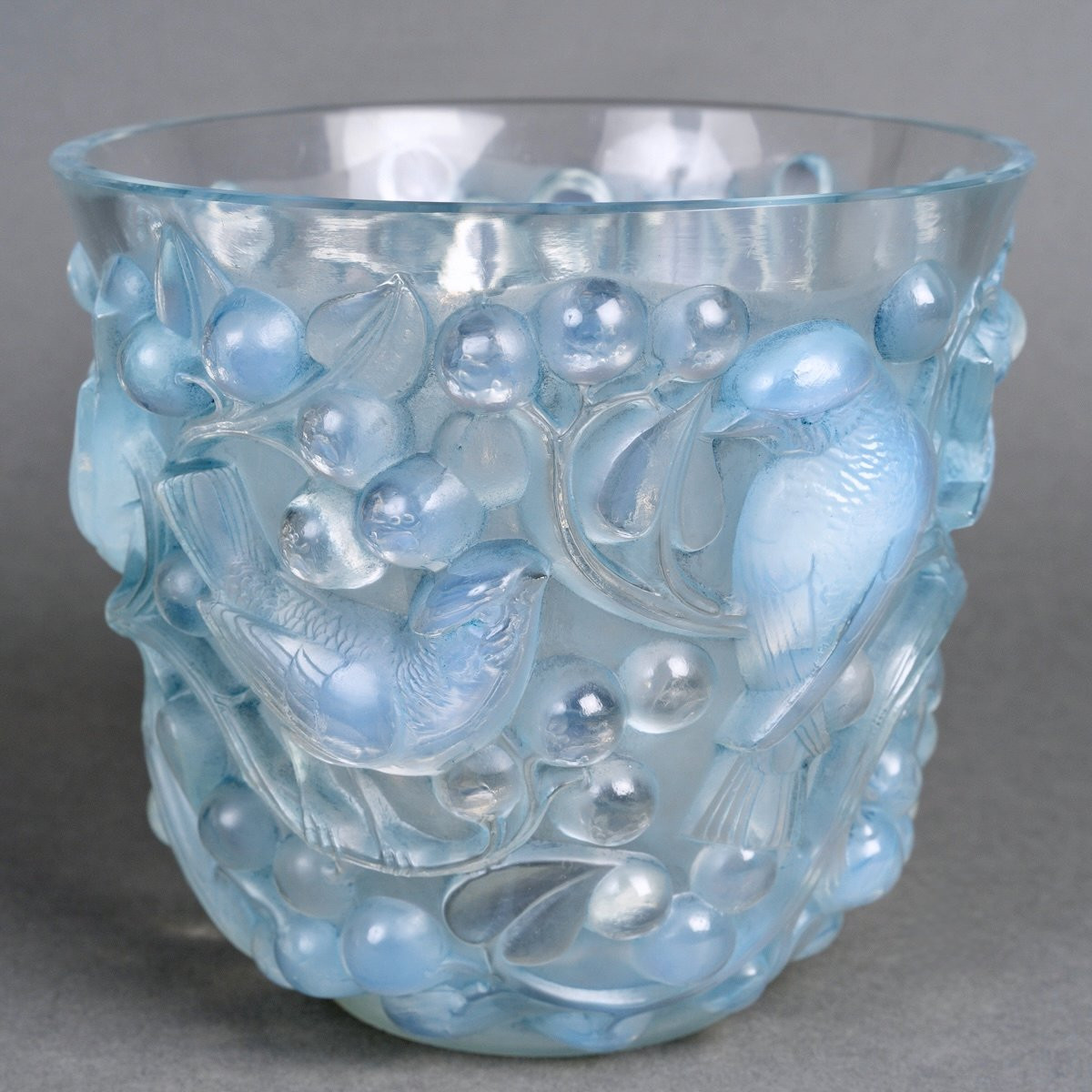 1927 René Lalique - Vase Avallon Verre Opalescent Patiné Bleu-photo-2