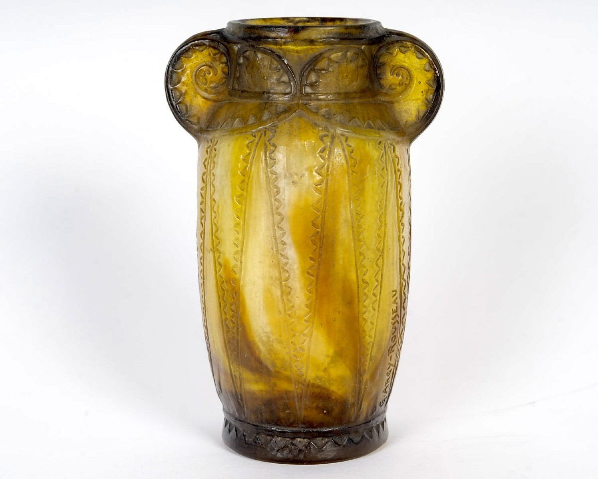 1924 Gabriel Argy Rousseau - Vase Thèbes Pâte De Verre