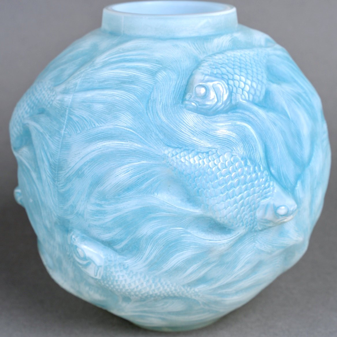 1924 René Lalique - Vase Formose Opalescent Glass With Blue Patina-photo-3