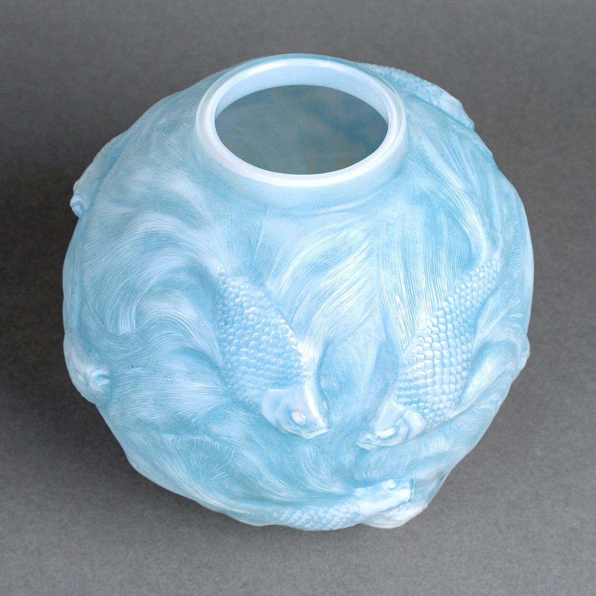 1924 René Lalique - Vase Formose Opalescent Glass With Blue Patina-photo-1