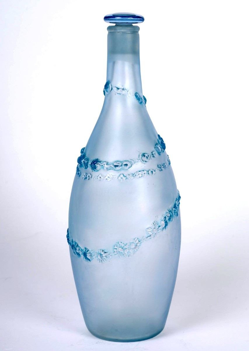 1912 René Lalique - Flacon La Rose Jacqueminot Verre Bleu pour Coty