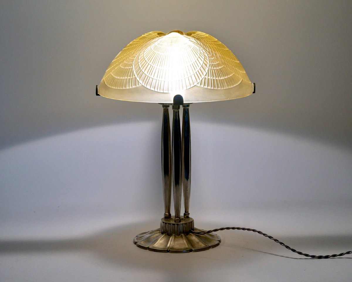 1924 René Lalique - Lamp Coquilles Shell Yellow Amber Glass-photo-6